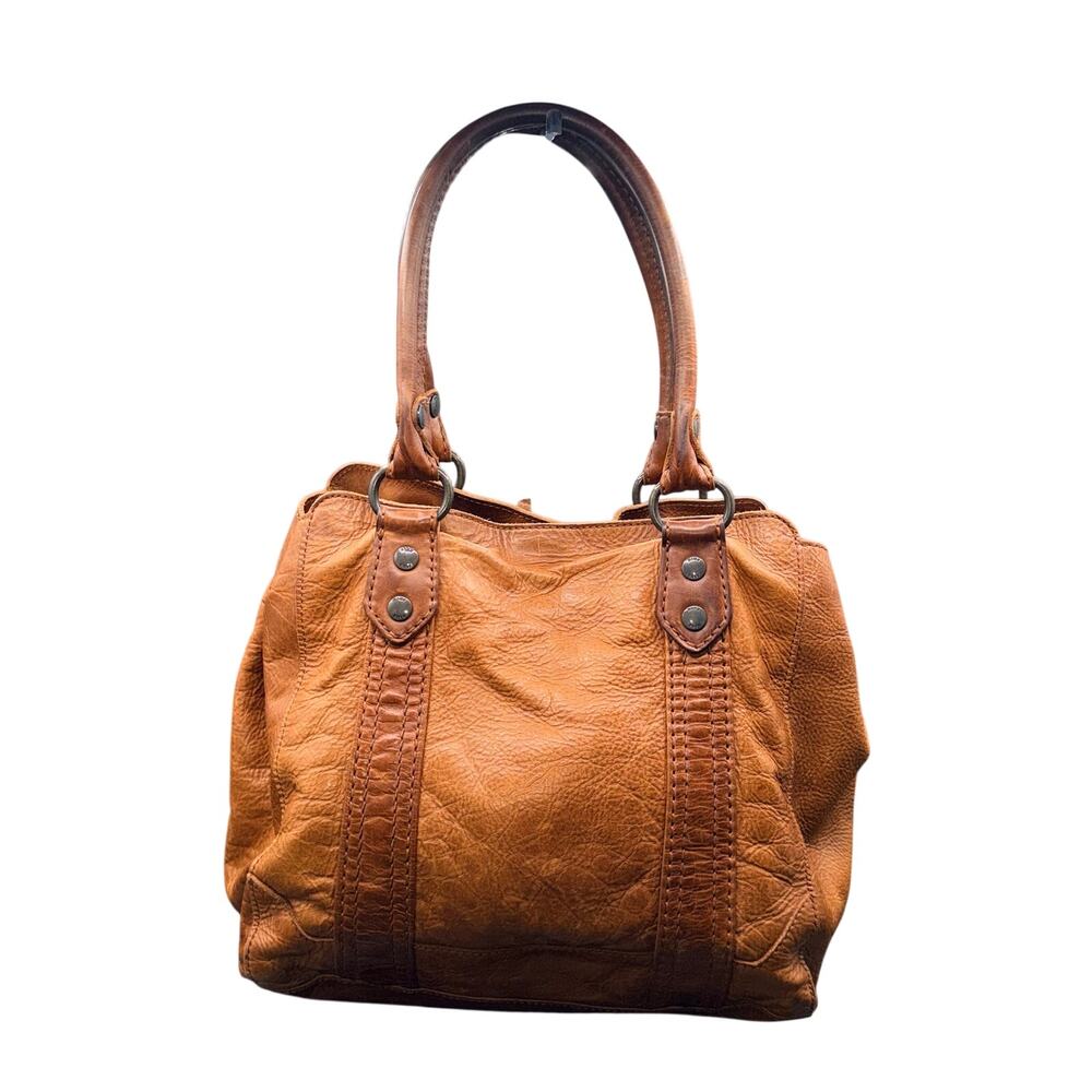 Frye Melissa Tote Cognac Brown Distressed Leather Shoulder Bag $398